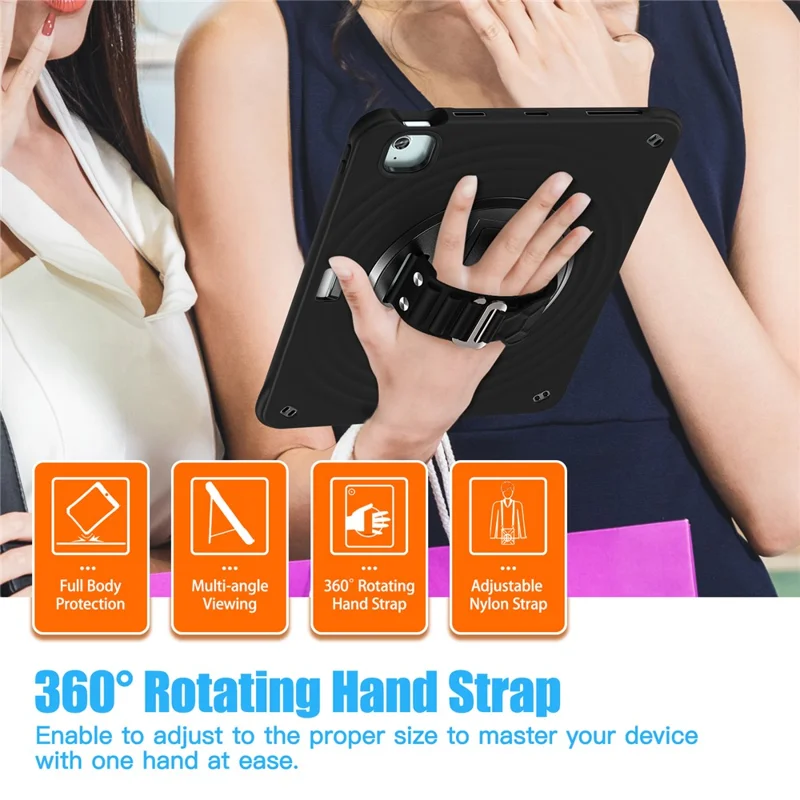 For iPad Air 13 (2025) / (2024) / Pro 12.9 (2022) / (2021) / (2020) / (2018) Case Kickstand TPU+PC+Silicone Tablet Cover - Black