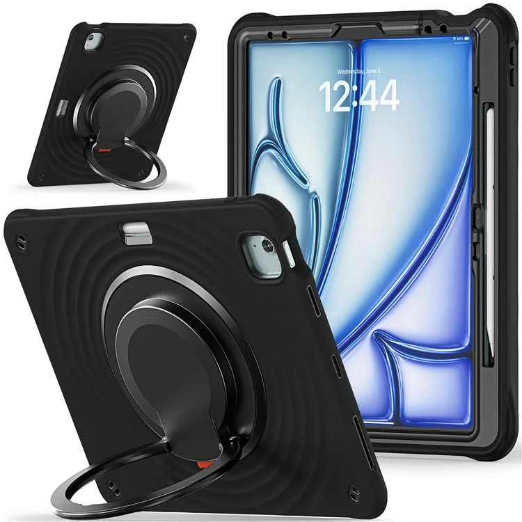 para ipad air 13 (2024) / ipad pro 12.9 (2022) /(2021) /(2020) /(2018) case kickstand pc+silicone+tpu tablet tampa - preto
