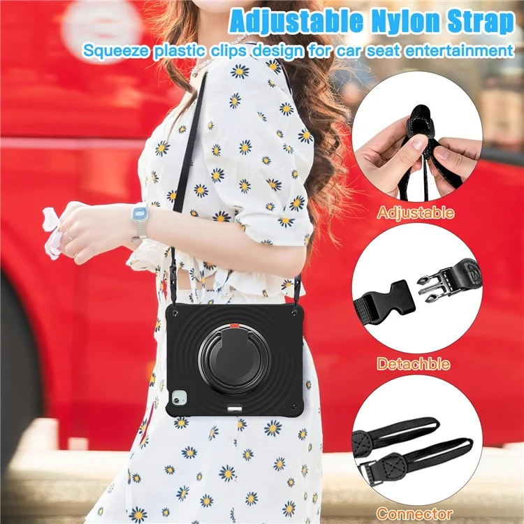 For iPad Air 13 (2025) / (2024) / Pro 12.9 (2022) / (2021) / (2020) / (2018) Case with Shoulder Strap Kickstand Tablet Cover - Black