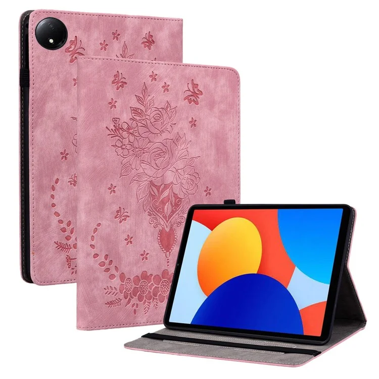 Für Xiaomi Redmi Pad SE 4G 8,7-zoll-kartonhalter Anti-kratzer Lederabdeckung Rose Blume Impress - Rosa