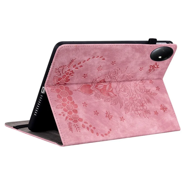 Für Xiaomi Redmi Pad SE 4G 8,7-zoll-kartonhalter Anti-kratzer Lederabdeckung Rose Blume Impress - Rosa