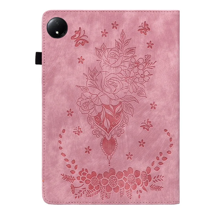 Für Xiaomi Redmi Pad SE 4G 8,7-zoll-kartonhalter Anti-kratzer Lederabdeckung Rose Blume Impress - Rosa