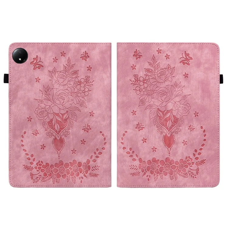 Für Xiaomi Redmi Pad SE 4G 8,7-zoll-kartonhalter Anti-kratzer Lederabdeckung Rose Blume Impress - Rosa