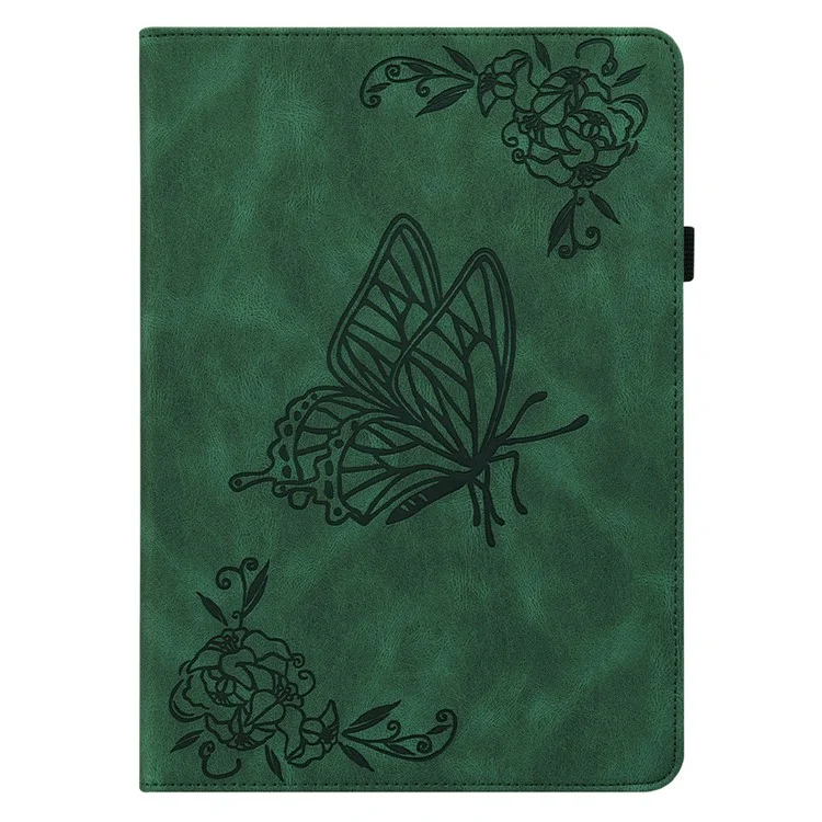 Für Xiaomi Redmi Pad SE 4G 8,7 Zoll Hülle Schmetterling Blume Prägung PU-Leder Tablet-Cover mit Kartenschlitzen - Grün