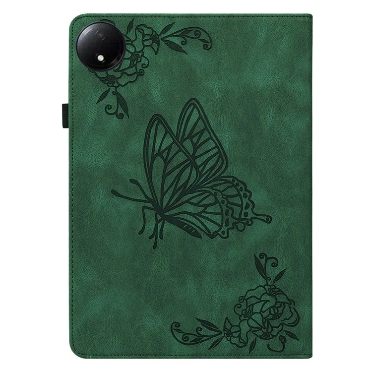 Für Xiaomi Redmi Pad SE 4G 8,7 Zoll Hülle Schmetterling Blume Prägung PU-Leder Tablet-Cover mit Kartenschlitzen - Grün