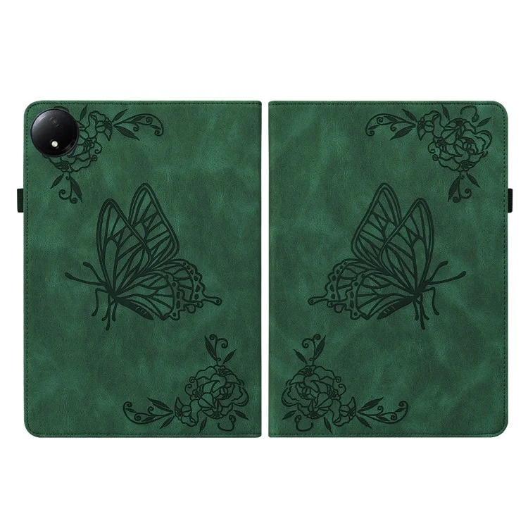 Für Xiaomi Redmi Pad SE 4G 8,7 Zoll Hülle Schmetterling Blume Prägung PU-Leder Tablet-Cover mit Kartenschlitzen - Grün