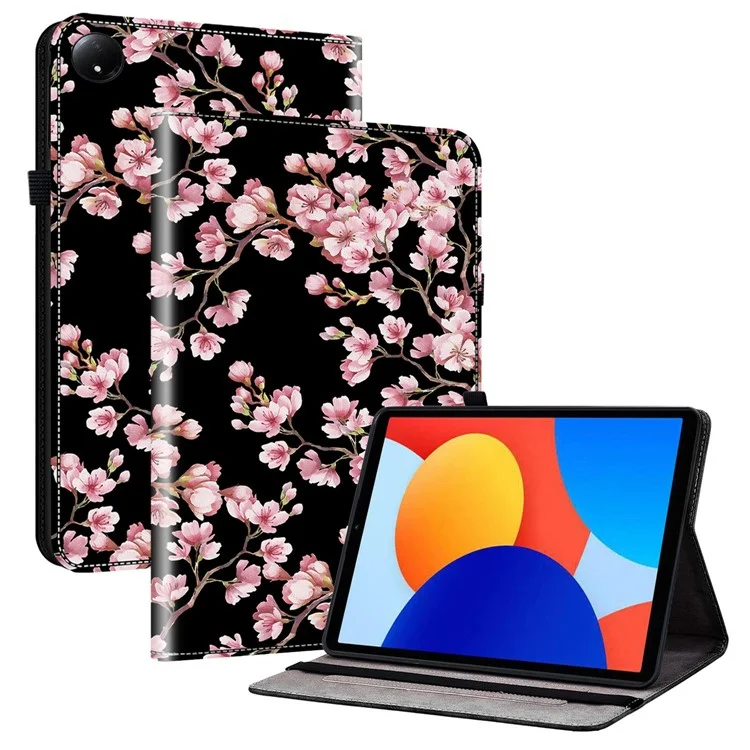 Für Xiaomi Redmi Pad SE 4G 8,7 Zoll Lederhülle mit Musteraufdruck, Ständer-Tablettabdeckung mit Kartenschlitzen - Pflaumenbütenblüte