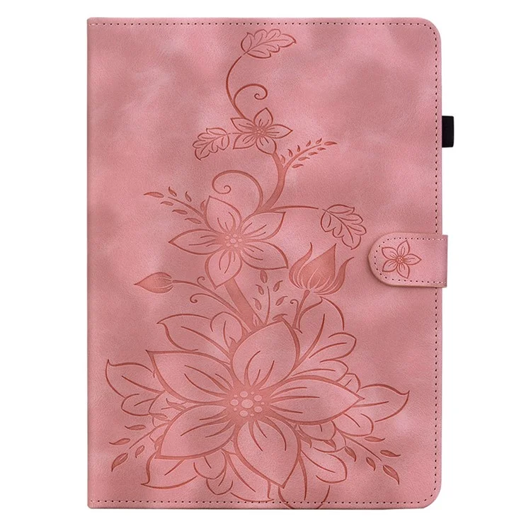 For Lenovo Tab P12 Pro 12.7 2025 / Xiaoxin Pad Pro 12.7 (2025) Case Lily Flower Imprint Card Slots Leather Tablet Cover - Pink