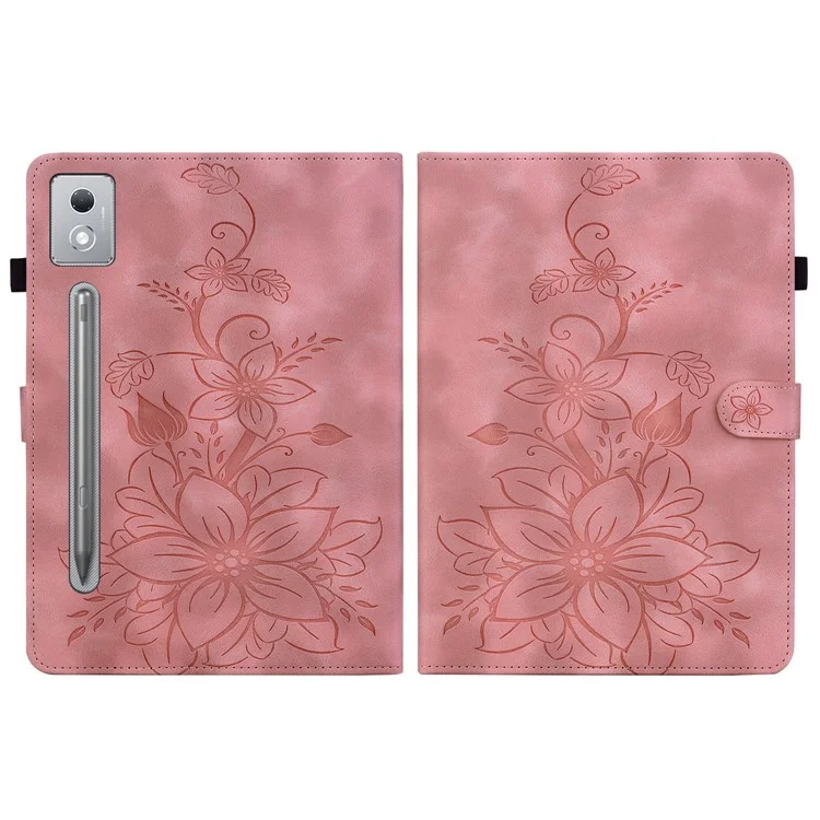 For Lenovo Tab P12 Pro 12.7 2025 / Xiaoxin Pad Pro 12.7 (2025) Case Lily Flower Imprint Card Slots Leather Tablet Cover - Pink