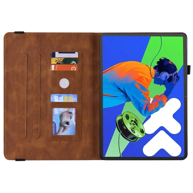For Lenovo Tab P12 Pro 12.7 2025 / Xiaoxin Pad Pro 12.7 (2025) Case Butterfly Flower Imprint PU Leather Tablet Cover with Card Slots - Brown