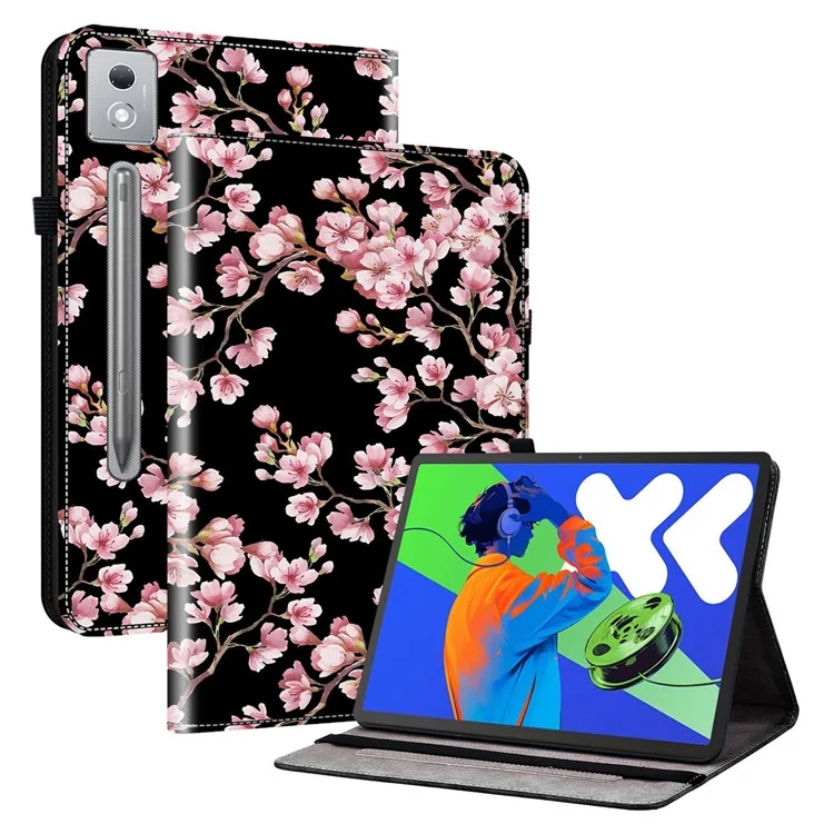 For Lenovo Tab P12 Pro 12.7 2025 / Xiaoxin Pad Pro 12.7 (2025) Leather Case Pattern Printed Stand Tablet Cover with Card Slots - Plum Blossom