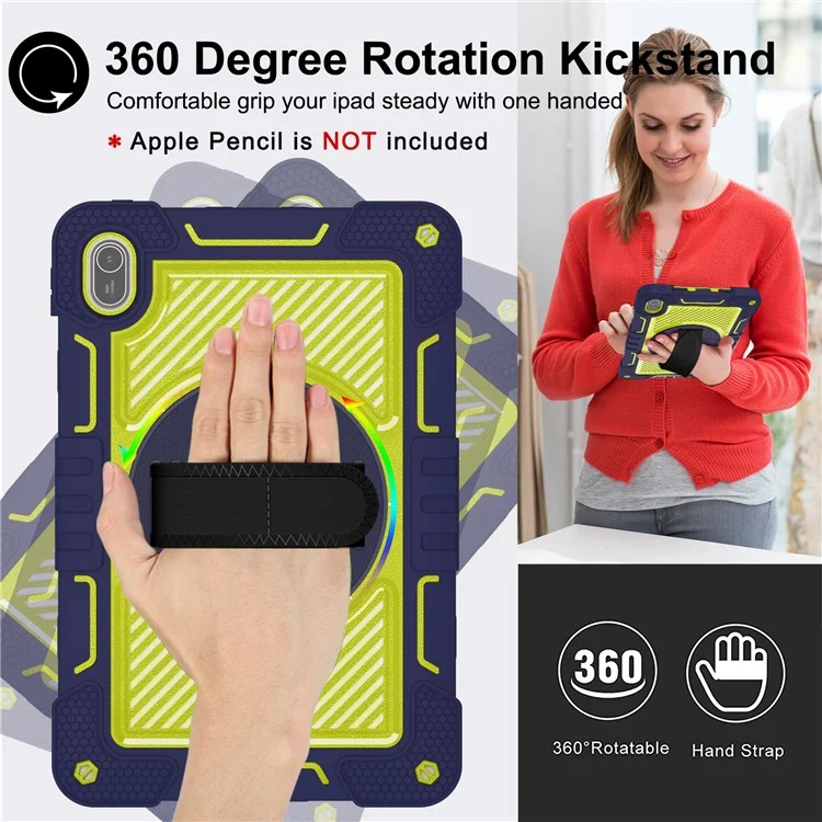 Per Huawei MatePad SE 11 2024 Tablet Case Silicone+PC Antiurto Cover con Supporto a Sbalzo Tracolla - Navy Blue + Giallo Verde