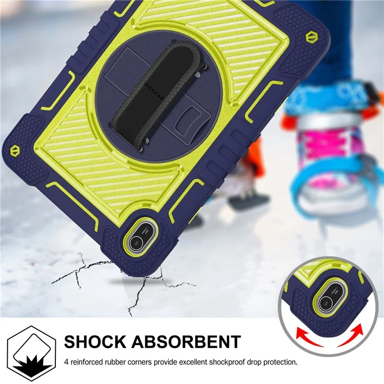 Per Huawei MatePad SE 11 2024 Tablet Case Silicone+PC Antiurto Cover con Supporto a Sbalzo Tracolla - Navy Blue + Giallo Verde