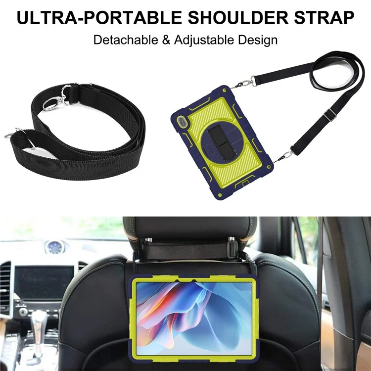 Per Huawei MatePad SE 11 2024 Tablet Case Silicone+PC Antiurto Cover con Supporto a Sbalzo Tracolla - Navy Blue + Giallo Verde