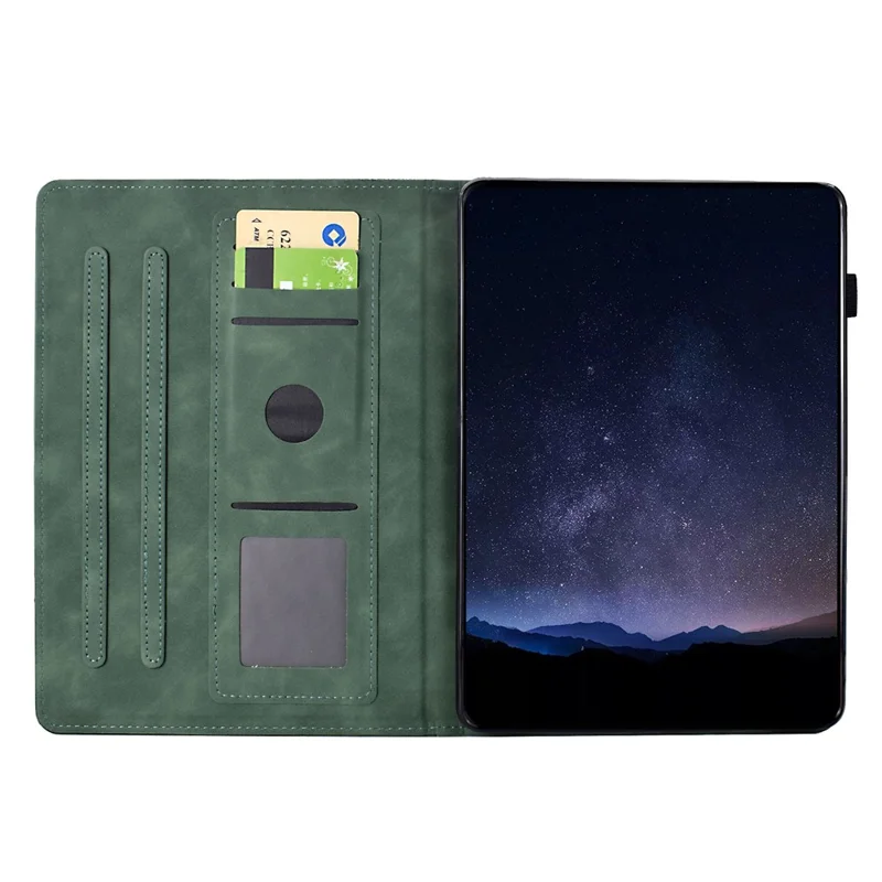 For Samsung Galaxy Tab A9+ Case Cats Imprinted PU Leather Card Slots Tablet Cover - Green