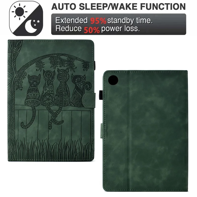 For Samsung Galaxy Tab A9+ Case Cats Imprinted PU Leather Card Slots Tablet Cover - Green
