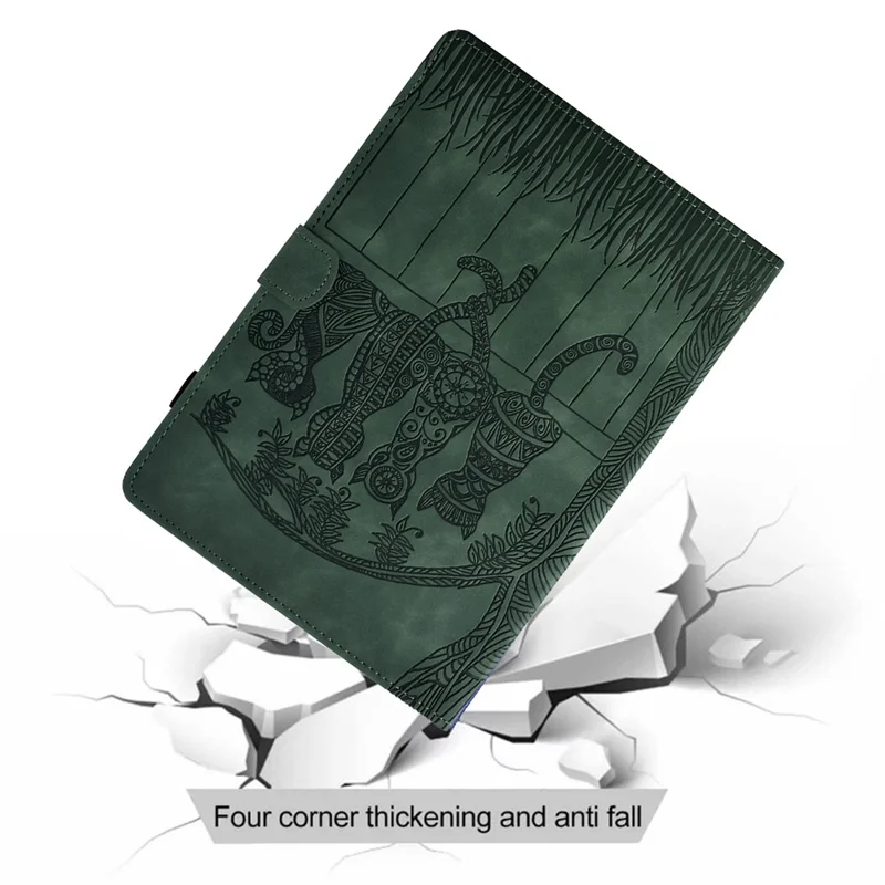 For Samsung Galaxy Tab A9+ Case Cats Imprinted PU Leather Card Slots Tablet Cover - Green