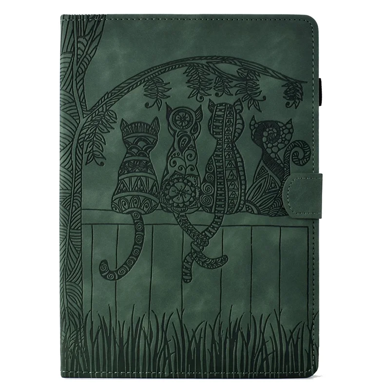 For Samsung Galaxy Tab A9+ Case Cats Imprinted PU Leather Card Slots Tablet Cover - Green