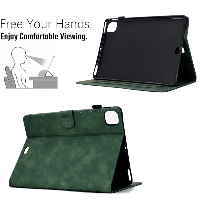 For iPad Pro 11 (2025) / (2024) Case Cats Imprinted PU Leather Card Slots Tablet Cover - Green