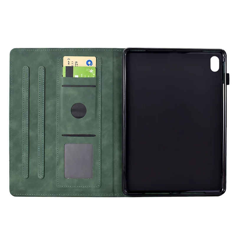 For iPad (2025) / 10.9 (2022) Case Cats Imprinted PU Leather Card Slots Tablet Cover - Green