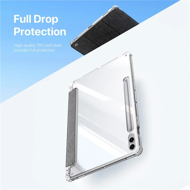 DUX DUCIS Unid Series для Samsung Galaxy Tab S9 FE+ / S9+ Чехол Авто пробуждение / сон TPU+PC+Кожаный прозрачный чехол для планшета - Черный