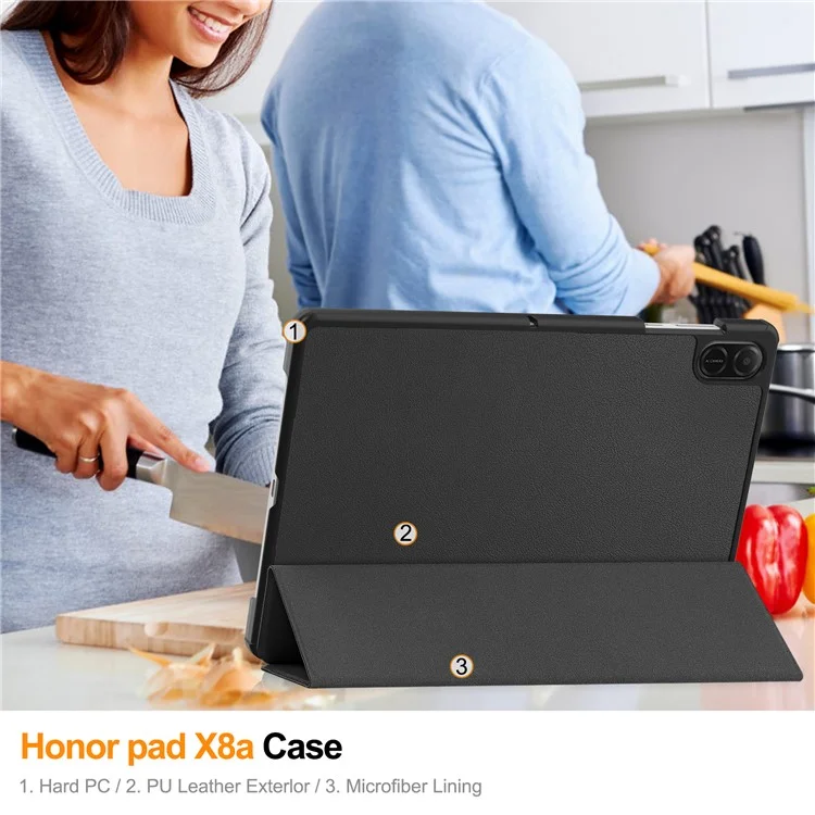 For Honor Pad X8a Case Anti-Drop Leather Stand Tablet Cover - Black