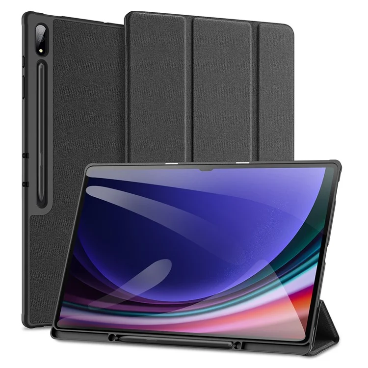 DUX DUCIS Domo Series für Samsung Galaxy Tab S10 Ultra Hülle Dreifach-Standfuß Lederhülle Automatisches Wecken/Schlafen - Schwarz