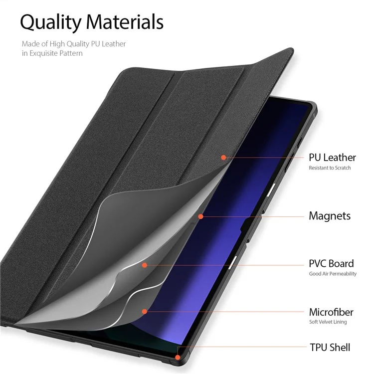 DUX DUCIS Domo Series für Samsung Galaxy Tab S10 Ultra Hülle Dreifach-Standfuß Lederhülle Automatisches Wecken/Schlafen - Schwarz