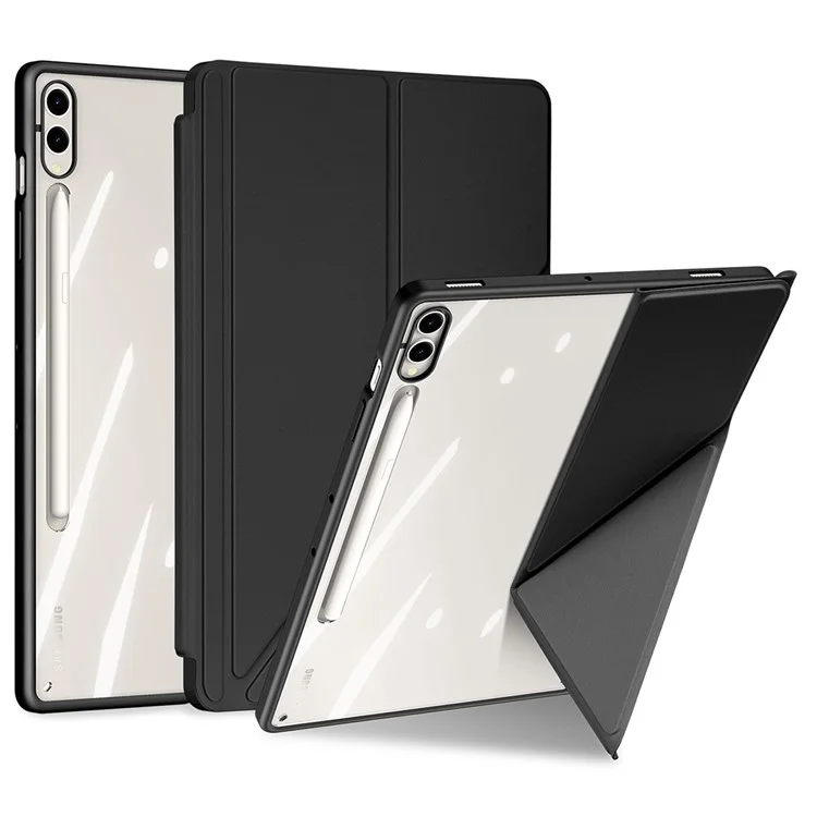 DUX DUCIS Magi Series for Samsung Galaxy Tab S10 Plus Case Origami Stand Leather+PC+TPU Clear Back Cover - Black