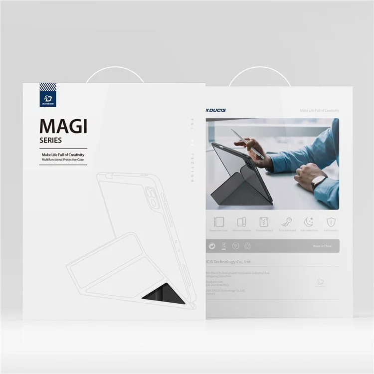 DUX DUCIS Magi Series for Samsung Galaxy Tab S10 Plus Case Origami Stand Leather+PC+TPU Clear Back Cover - Black