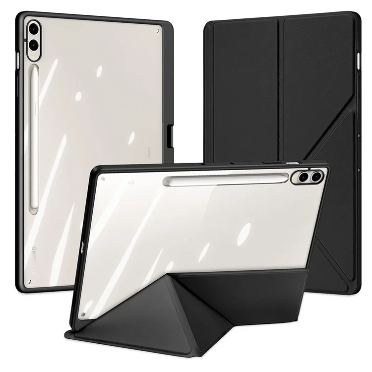 DUX DUCIS Magi Series for Samsung Galaxy Tab S10 Plus Case Origami Stand Leather+PC+TPU Clear Back Cover - Black