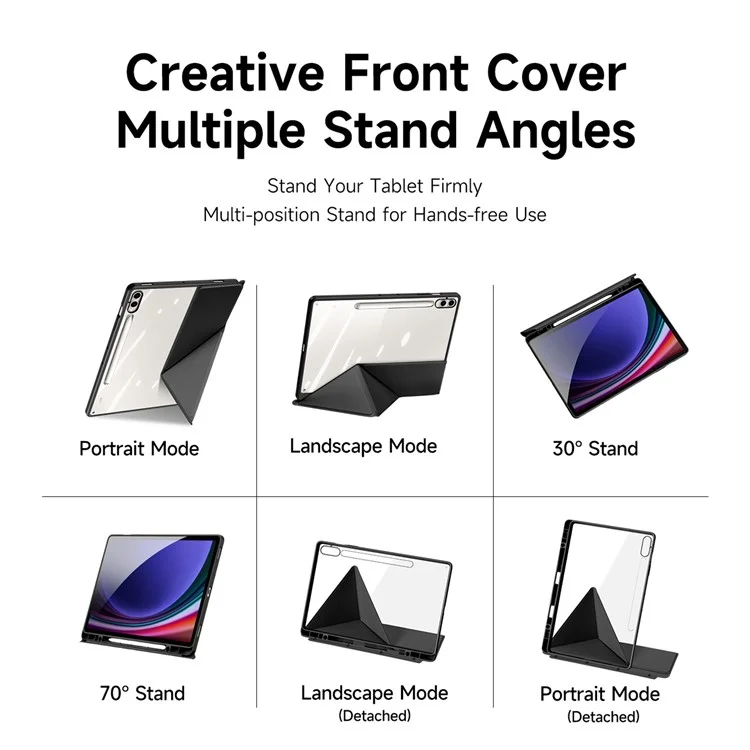 DUX DUCIS Magi Series for Samsung Galaxy Tab S10 Plus Case Origami Stand Leather+PC+TPU Clear Back Cover - Black