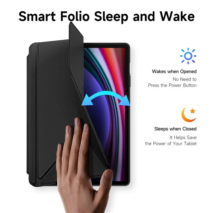 DUX DUCIS Magi Series for Samsung Galaxy Tab S10 Plus Case Origami Stand Leather+PC+TPU Clear Back Cover - Black