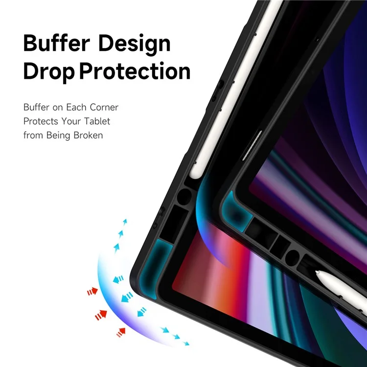 DUX DUCIS Magi Series for Samsung Galaxy Tab S10 Plus Case Origami Stand Leather+PC+TPU Clear Back Cover - Black