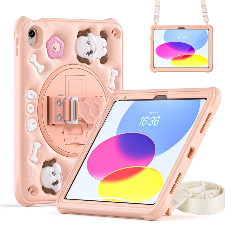 For iPad (2025) / 10.9 (2022) Case with Shoulder Strap Kickstand Cute Dog PC+Silicone+TPU Tablet Cover