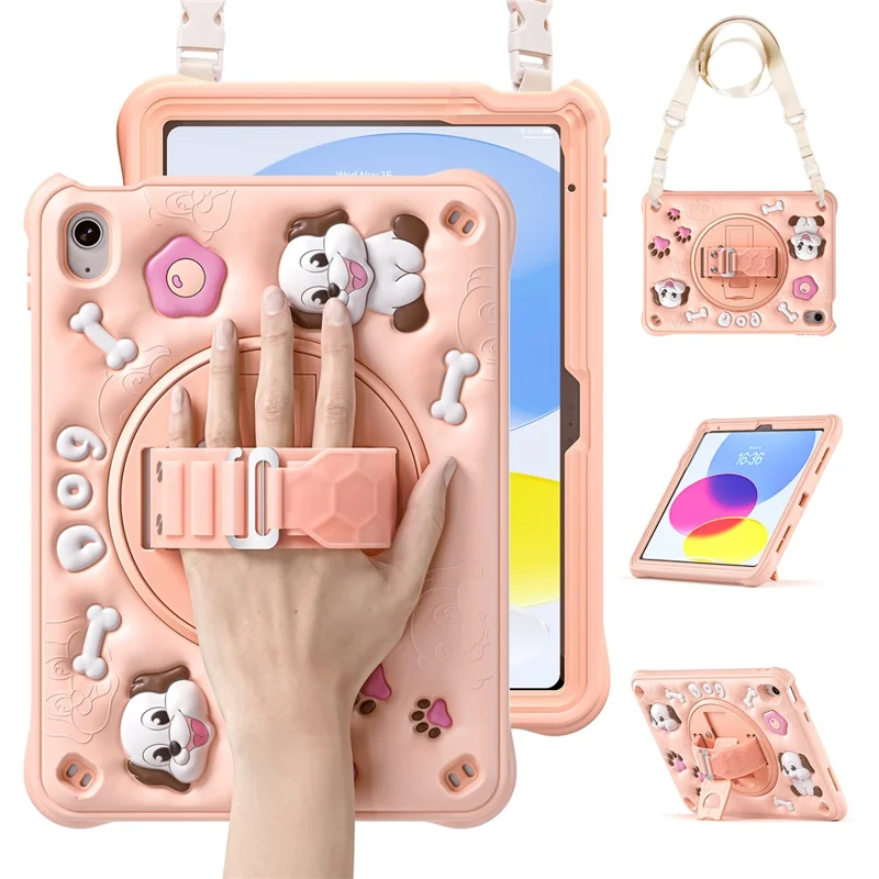 For iPad (2025) / 10.9 (2022) Case with Shoulder Strap Kickstand Cute Dog PC+Silicone+TPU Tablet Cover