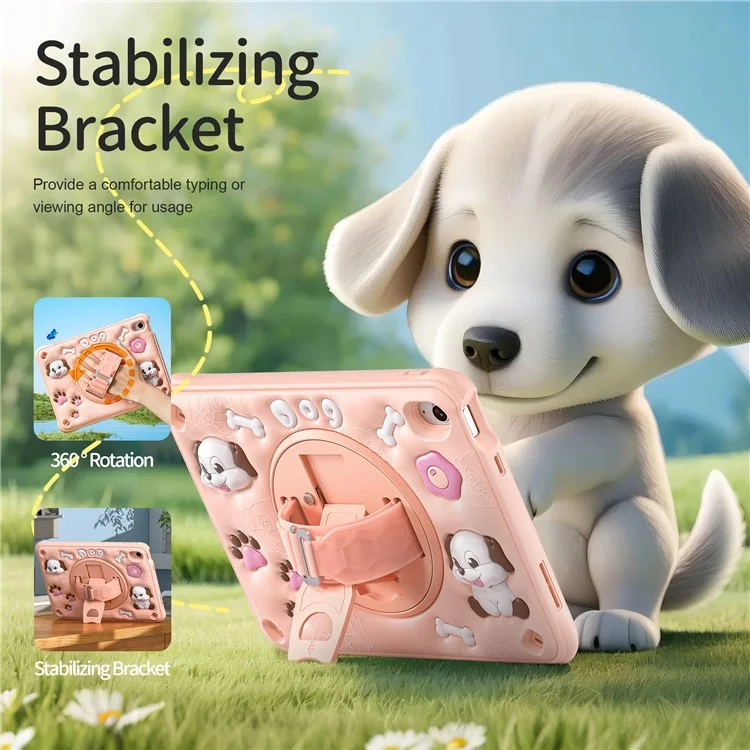For iPad (2025) / 10.9 (2022) Case with Shoulder Strap Kickstand Cute Dog PC+Silicone+TPU Tablet Cover