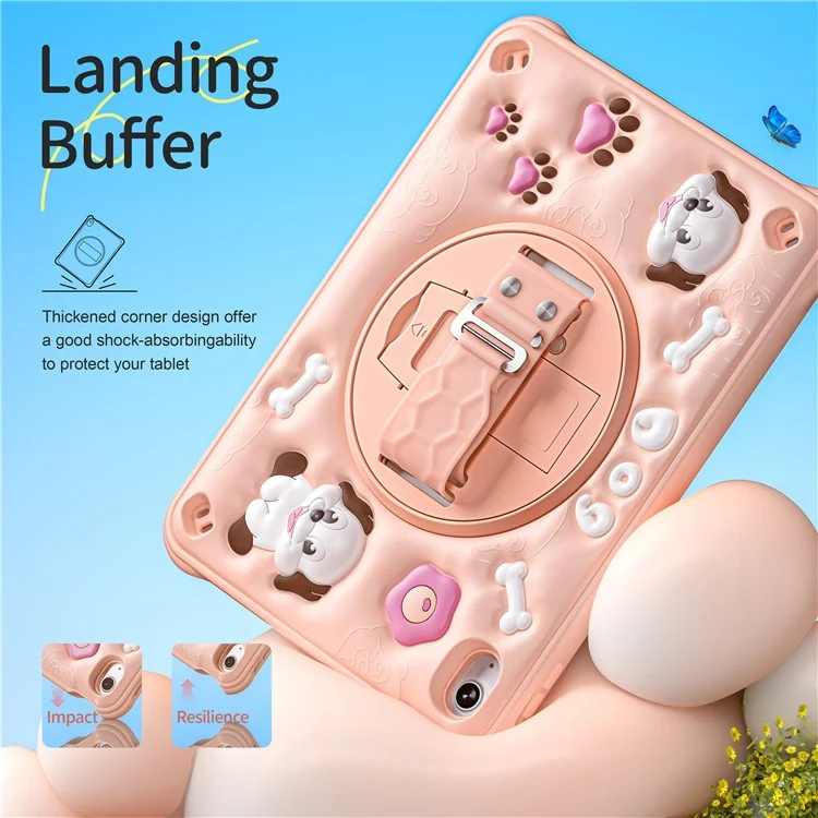 For iPad (2025) / 10.9 (2022) Case with Shoulder Strap Kickstand Cute Dog PC+Silicone+TPU Tablet Cover
