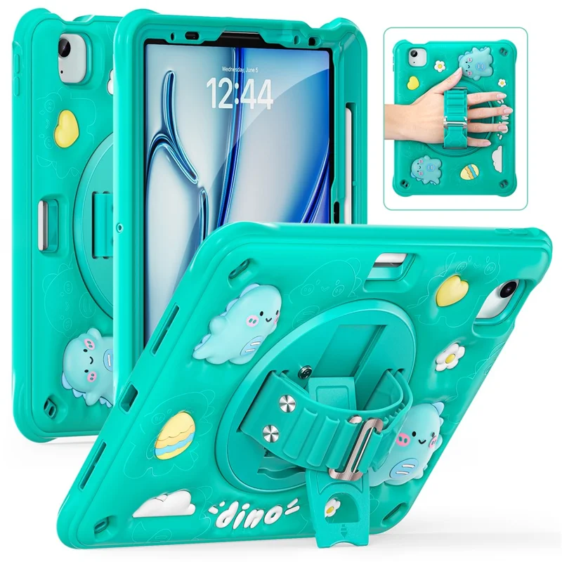 для ipad air 11 (2024) / воздух (2022) /(2020) / ipad pro 11 (2022) /(2021) /(2020) /(2018) case kickstand pc+силикон+крышка tpu