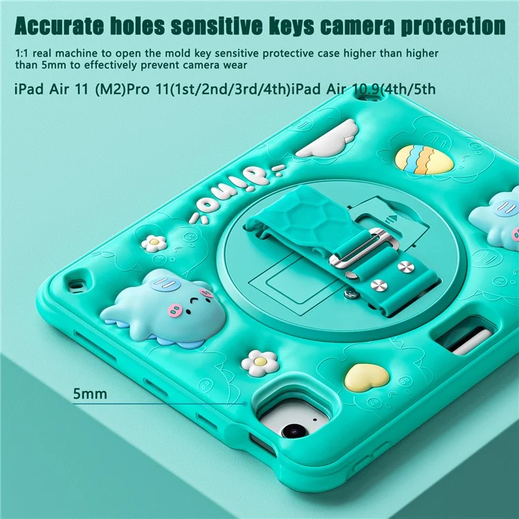 для ipad air 11 (2024) / воздух (2022) /(2020) / ipad pro 11 (2022) /(2021) /(2020) /(2018) case kickstand pc+силикон+крышка tpu