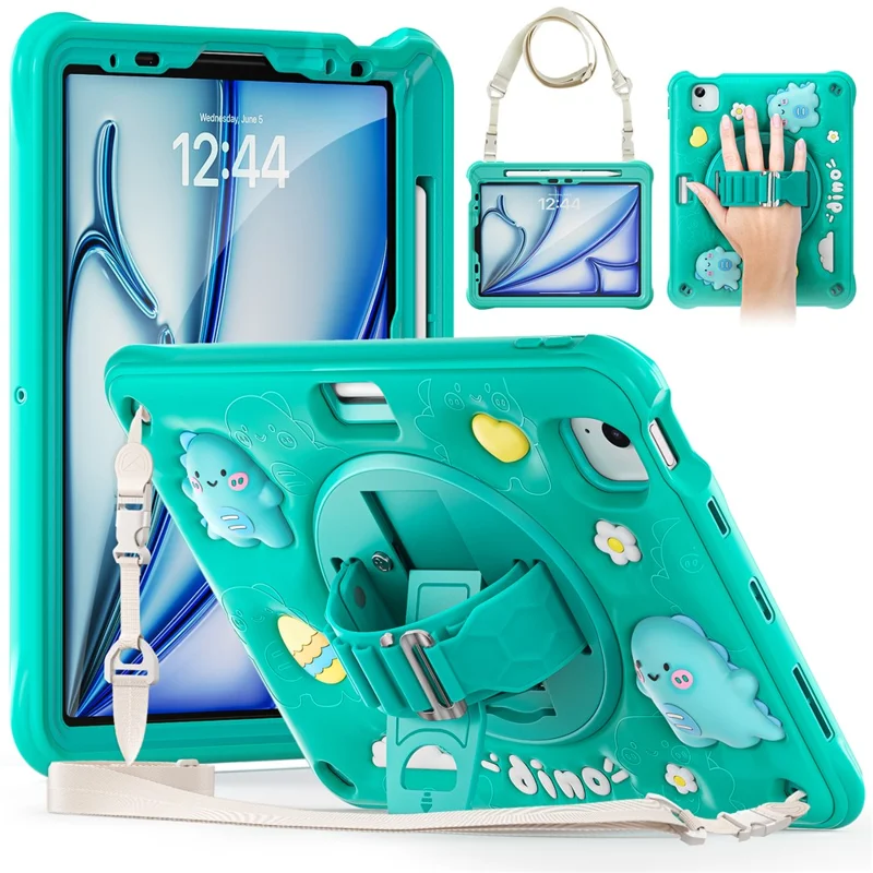 per ipad air 11 (2024) / air (2022) /(2020) / ipad pro 11 (2022) /(2021) /(2020) /(2018) case con cavalletto spalla calcio pc+silicone+copertura tpu