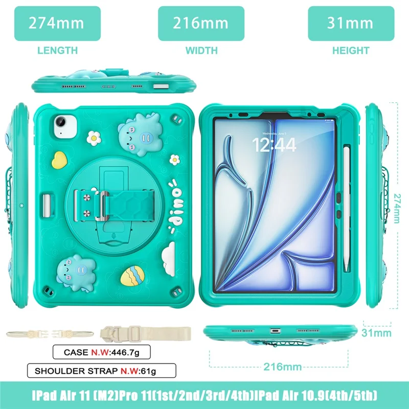 per ipad air 11 (2024) / air (2022) /(2020) / ipad pro 11 (2022) /(2021) /(2020) /(2018) case con cavalletto spalla calcio pc+silicone+copertura tpu