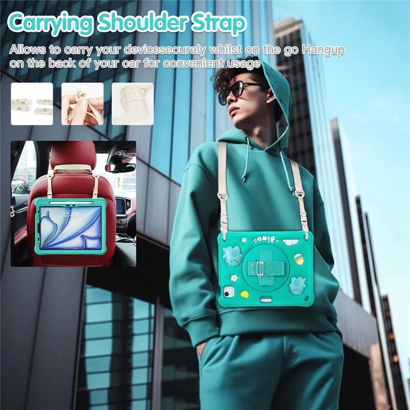 per ipad air 11 (2024) / air (2022) /(2020) / ipad pro 11 (2022) /(2021) /(2020) /(2018) case con cavalletto spalla calcio pc+silicone+copertura tpu