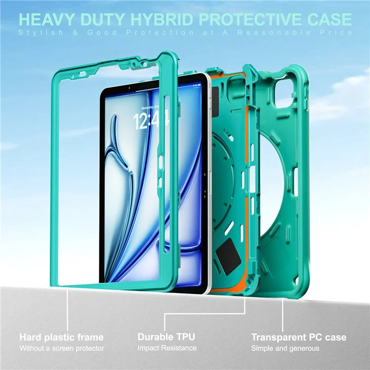 для ipad air 11 (2024) / воздух (2022) /(2020) / ipad pro 11 (2022) /(2021) /(2020) /(2018) case kickstand pc+силикон+тпу