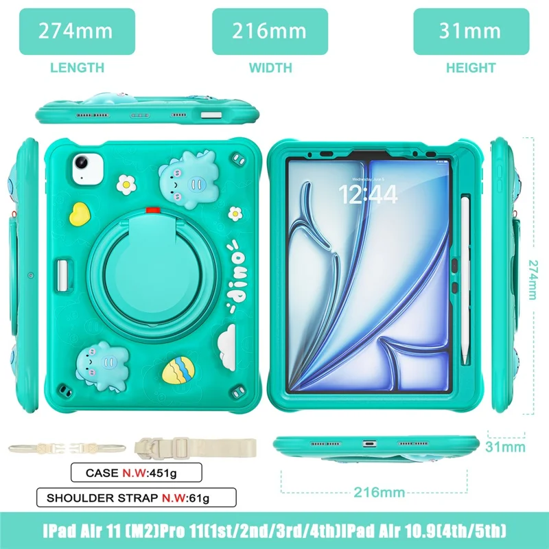 per ipad air 11 (2024) / air (2022) /(2020) / ipad pro 11 (2022) /(2021) /(2020) /(2018) case con cavalletto spalla calcio pc+silicone+copertina tablet tpu
