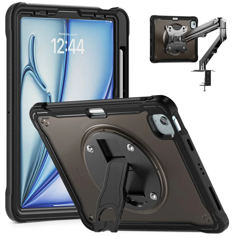 per ipad air 11 (2024) / air (2022) /(2020) / ipad pro 11 (2022) /(2021) /(2020) /(2018) case kickstand pc+silicone+copertina tablet tpu - nero trasparente