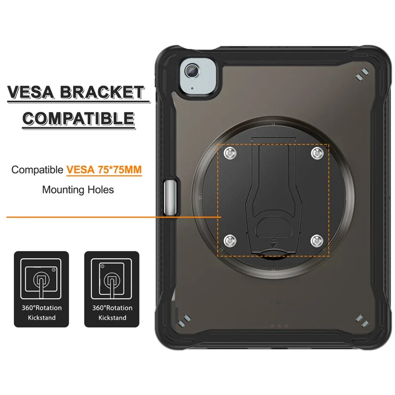 per ipad air 11 (2024) / air (2022) /(2020) / ipad pro 11 (2022) /(2021) /(2020) /(2018) case kickstand pc+silicone+copertina tablet tpu - nero trasparente