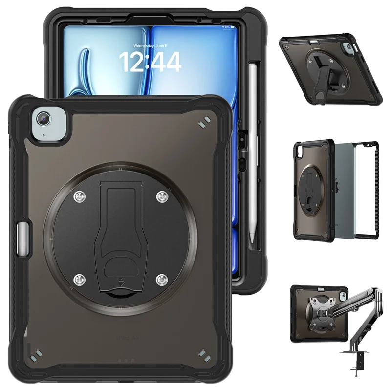 per ipad air 11 (2024) / air (2022) /(2020) / ipad pro 11 (2022) /(2021) /(2020) /(2018) case kickstand pc+silicone+copertina tablet tpu - nero trasparente