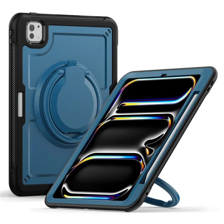 Für Ipad Pro 11 (2024) M4 A2836 Fall Schockdichte PC+TPU -tablet -abdeckung Mit Kickstand, Bleistifthalter - Marineblau