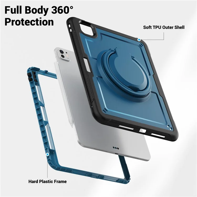 Für Ipad Pro 11 (2024) M4 A2836 Fall Schockdichte PC+TPU -tablet -abdeckung Mit Kickstand, Bleistifthalter - Marineblau
